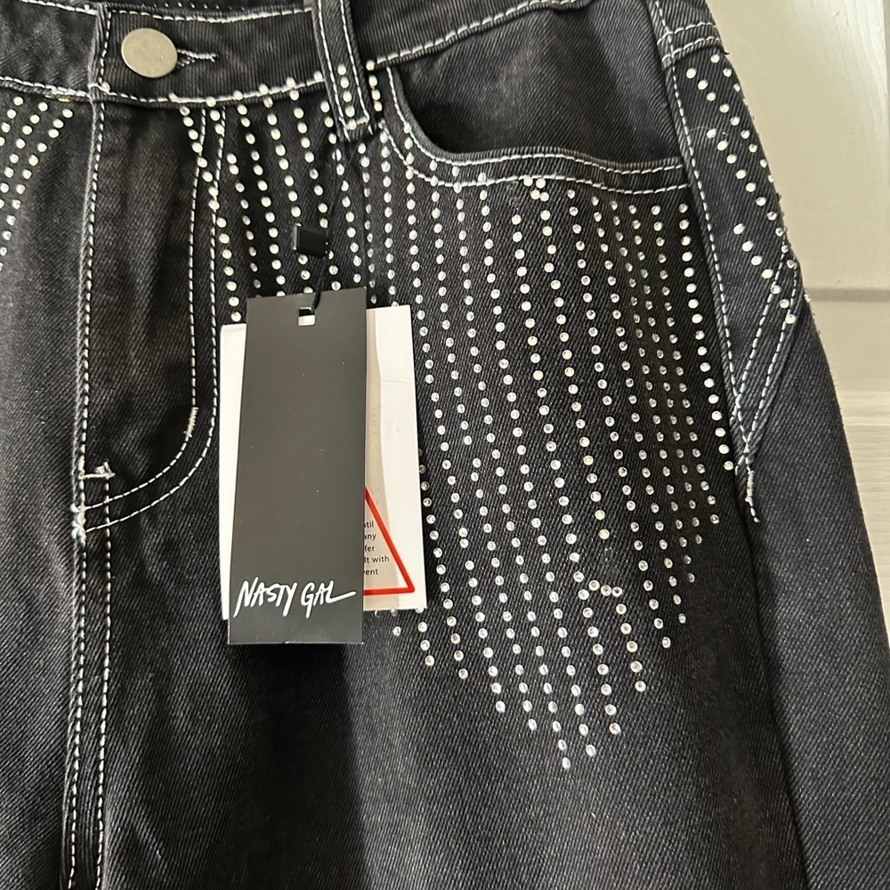 Nasty Gal rhinestone dark wash mom jeans, size 4 - Picture 5 of 10